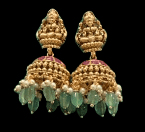"Stunning Lakshmi Pendant Set with Green Beads and Pearl Drops" view 2
