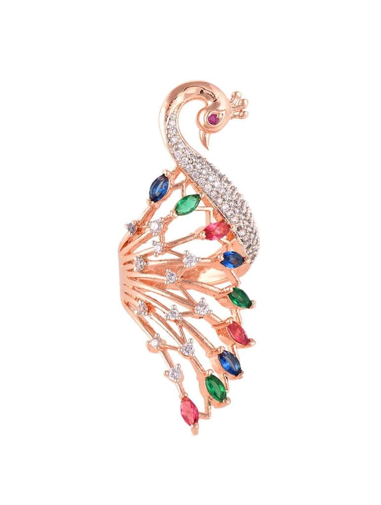 Rose Gold Plated Multi AD studded Peacock Handcrafted Finger Ring view 2