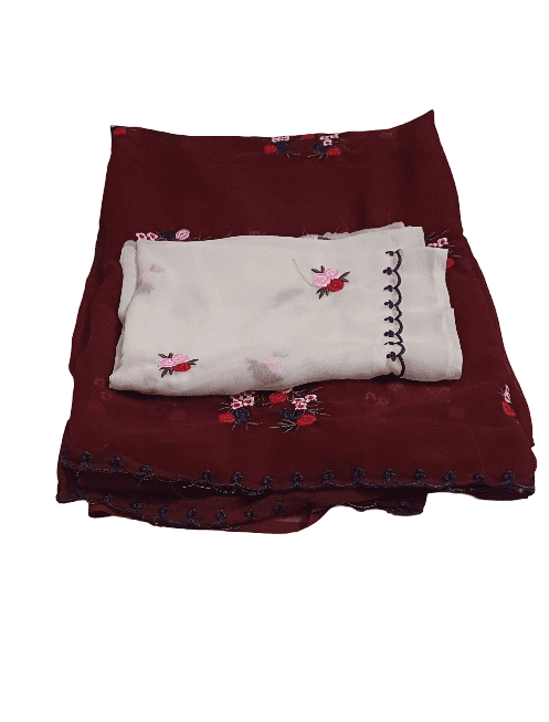 Maroon Embroidered Saree Set view 3