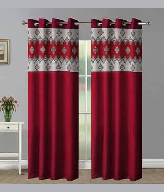Home Candy Set of 2 Long Door Semi-Transparent Eyelet Polyester Maroon Curtains ( 274 x 120 cm )