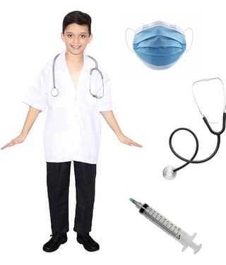 Kaku Fancy Dresses Our Community Helper Doctor Costume for Kids | Doctor Coat with Stethoscope | Doctor Dress For Boys & Girls | White