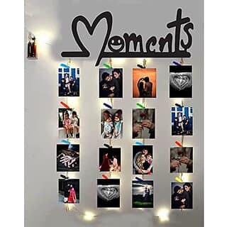 Khush Its Amazing Wood Moments With LED Light Hanging Photo Display, DIY Picture Photo Frame Collage Set Includes Multi colour Clips, Wall Mount