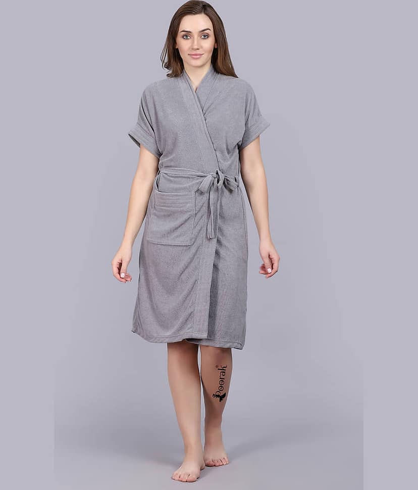 Poorak Grey Free Size Bathrobe ( Pack of 1 )