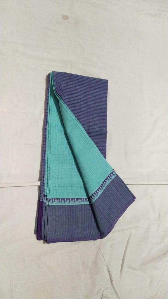 MANGALAGIRI COTTON SAREE Lux Green and Blue Cotton Saree With Blouse Piece view 2