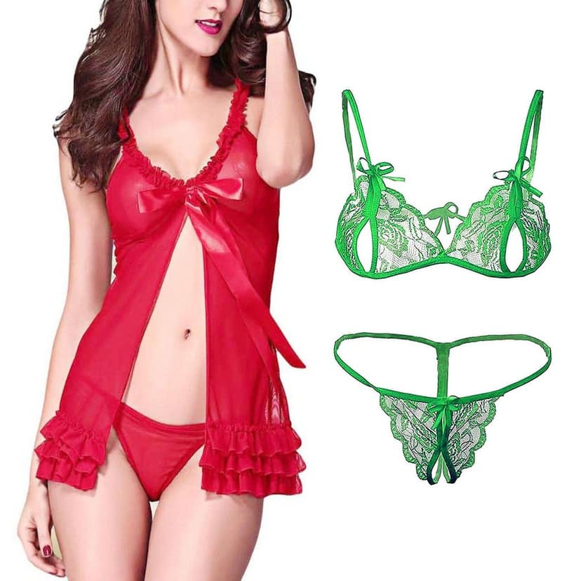 Net babydoll Nightdress bra panty set women girls Pack 2 view 3