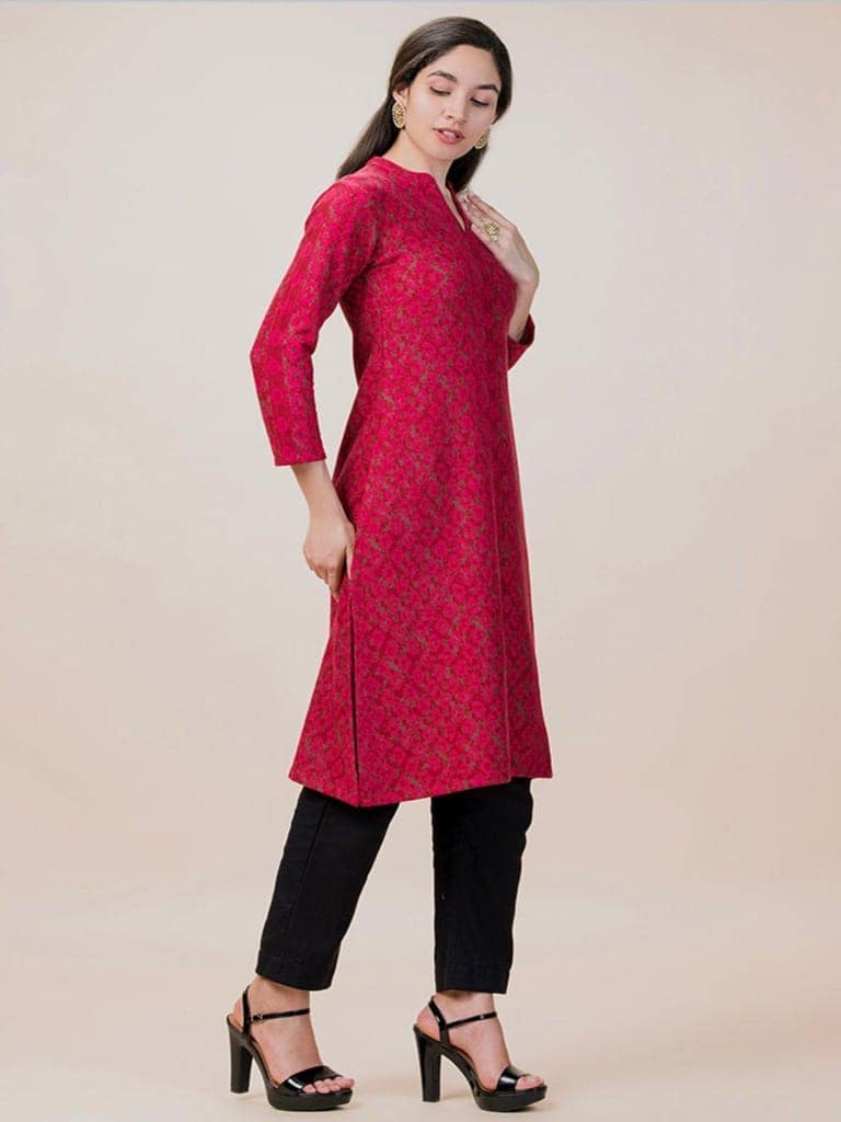 Cranberry Woolen Kurti view 4