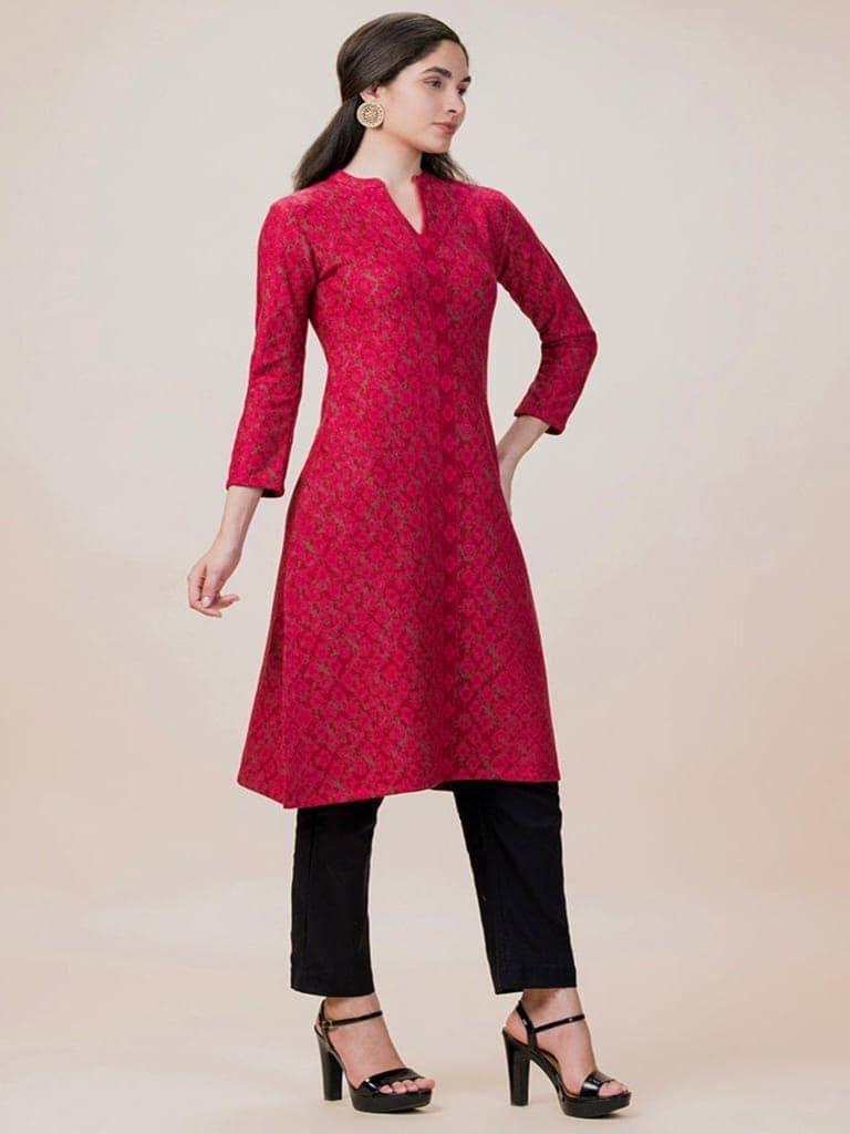 Cranberry Woolen Kurti view 6