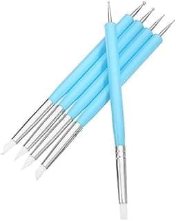 5 pcs/Set Soft Pottery Clay Tool Silicone & Stainless Steel Two Head Sculpting Polymer Modelling Shaper Art Tools Blue