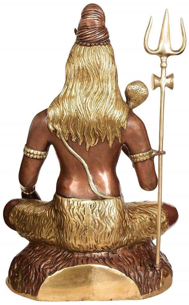 ARTVARKO Large Brass Shiva Idol Statue Mahakala Shiv Murti in Meditation Pose God of Trinity Big Shiva Sitting Copper & Gold Finish Height 22" view 2