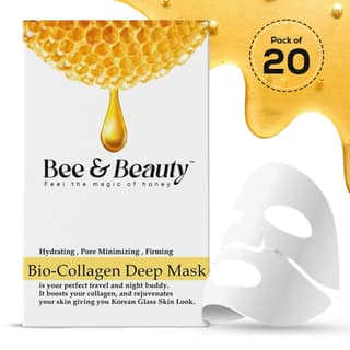Bee & Beauty Bio Collagen Overnight Mask Pack of 20 | Korean Face Mask For Glass Skin | Sheet Mask For Deep Hydration, Pore minizmizing With Goodness Of Honey Bee & Beauty Bio Collagen Overnight Mask Pack of 20 | Korean Face Mask For Glass Skin | Sheet M