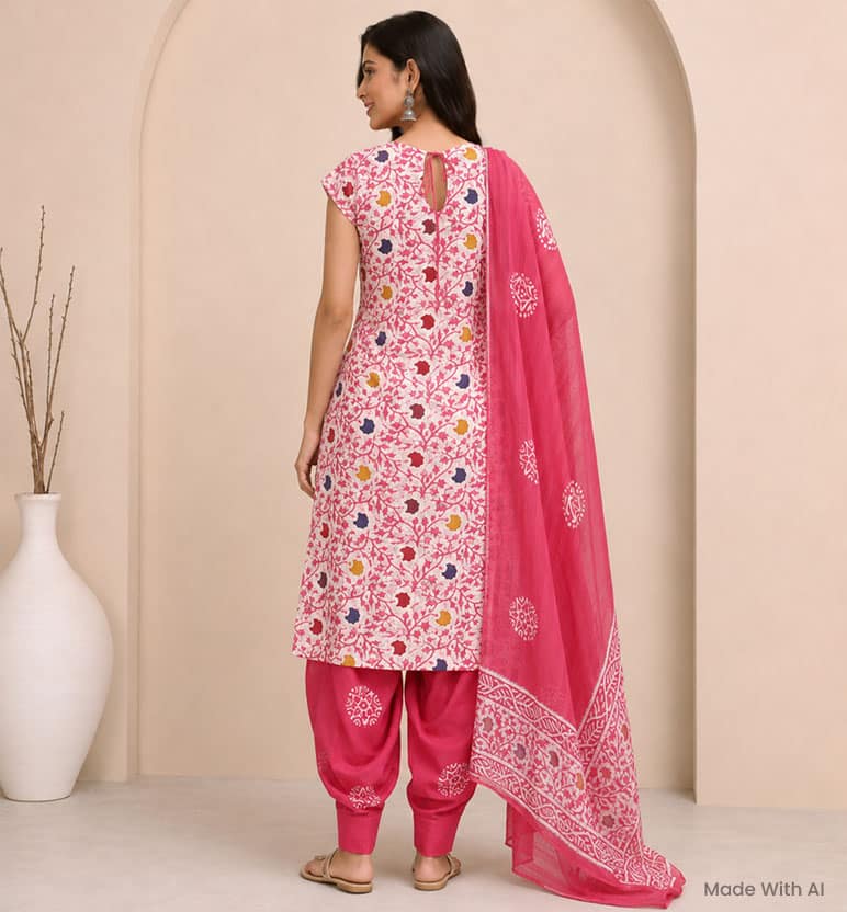 Handcrafted Batik Print Stitched 3 Piece Cotton Suit set view 2