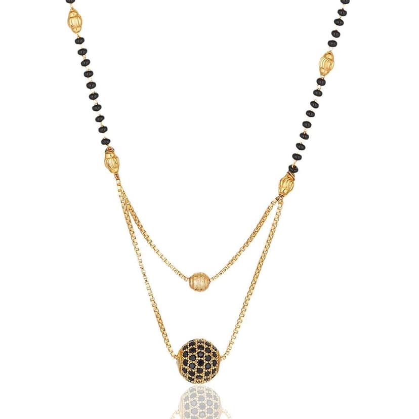Aarohi13 Multi Strand Gold Plated Pearl Mangalsutra With Chain for Women