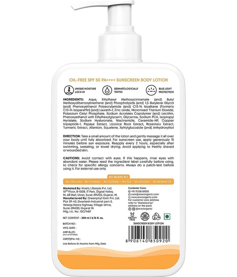 Aravi Organic Moisturizing Lotion For All Skin Type 200 ml ( Pack of 1 ) view 2