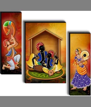 SNDArt Set OF 3 Rajasthani Traditional Wall Paintings For Living Room 12 x 18 inch