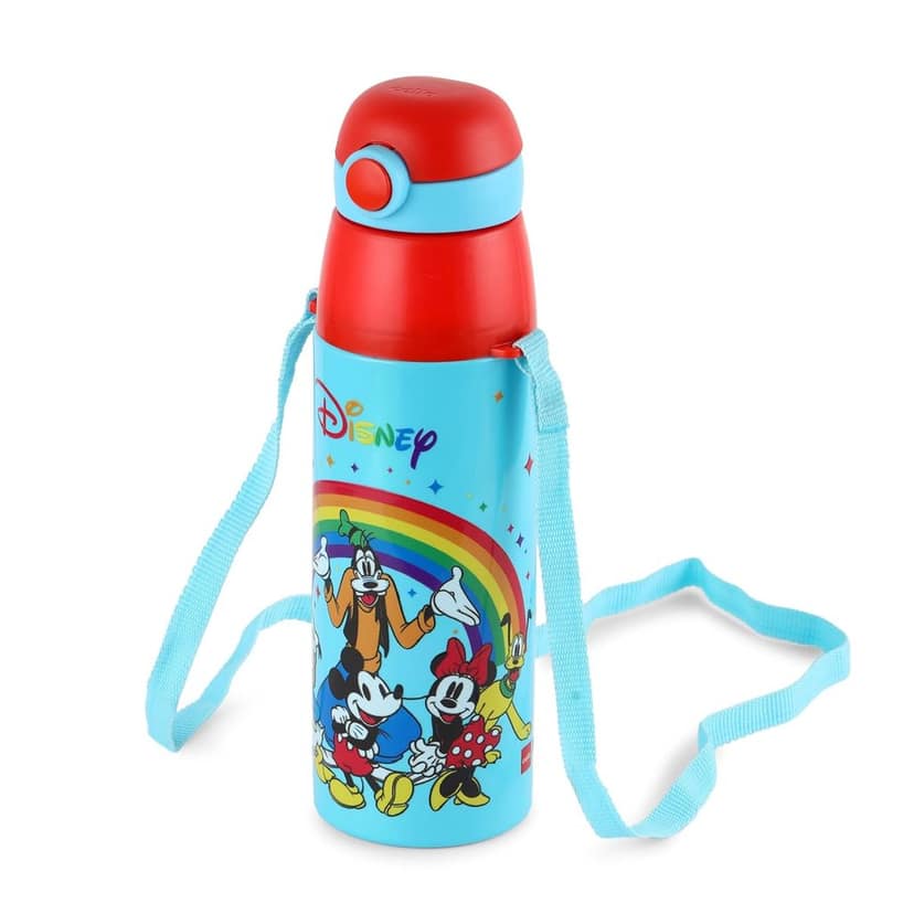 CELLO Kidzbee Series Orb 400 Inner Steel Insulated Water Bottle, 380ml| 3D Touch & Feel Mickey Family Design | Leakproof Flip Top Spout, Easy to Carry | Cold Water Bottle for Kids School