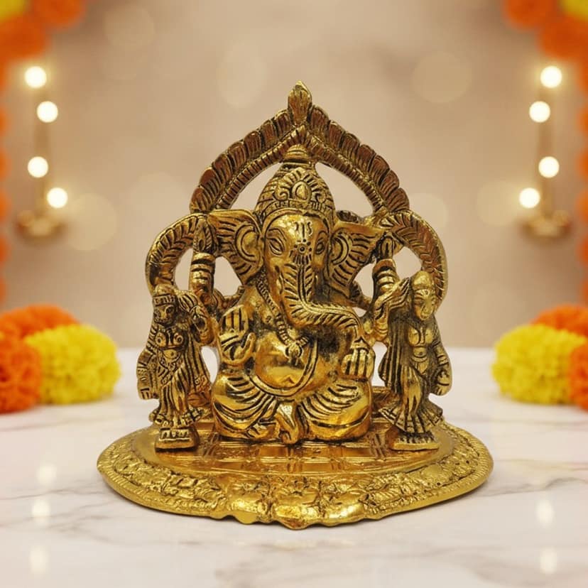 Aluminium Showpiece Ganesh Ji Statue, Height : 5.7 Inch (ASMAS478 G)