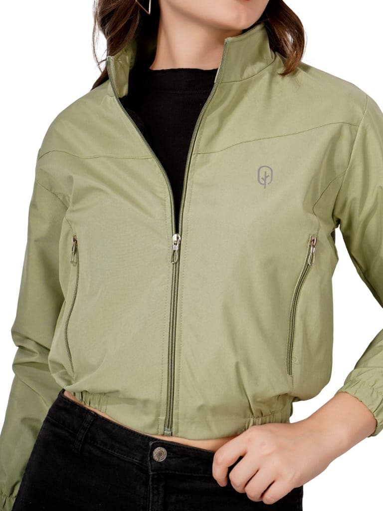 Women Solid Winter Crop Jecket (Pista Green) view 5
