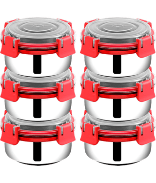 BOWLMAN - Steel Red Food Container ( Set of 6 - 350mL each )