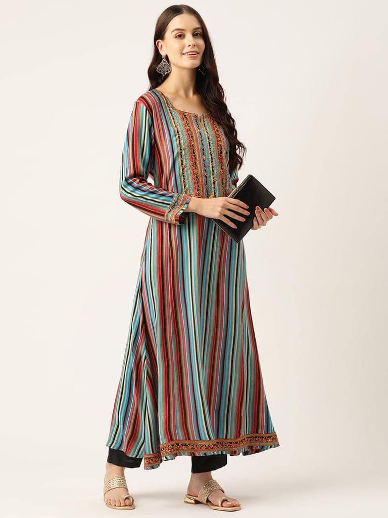 Women Multi-Coloured Yoke Design Anarkali Kurta view 4