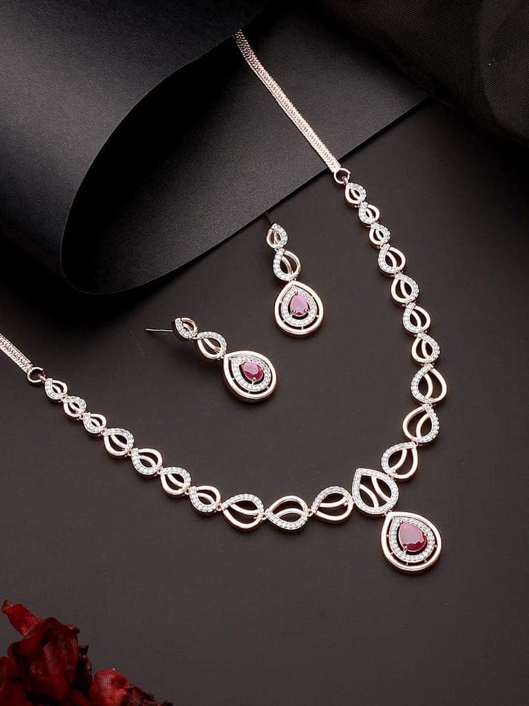 Rose Gold Plated Ruby AD Studded Pendant Jewellery Set view 2