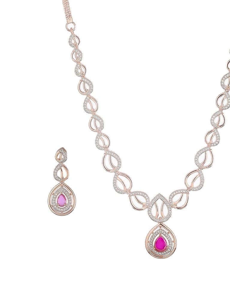 Rose Gold Plated Ruby AD Studded Pendant Jewellery Set view 4
