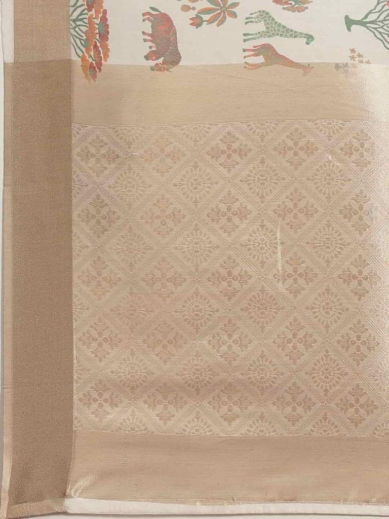 Women's Coral White Zari Woven Digital Print Design With Unstiched Blouse Piece view 5