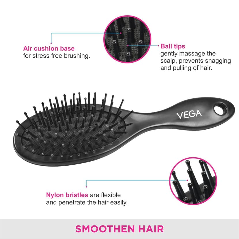 Vega Cushioned Hair Brush For Men And Women | All Hair Types | R3-Cb view 2