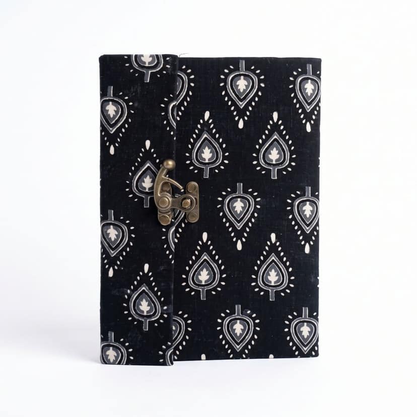 Handcrafted Cotton Fabric Bound Journal with Antique Brass Latch view 2