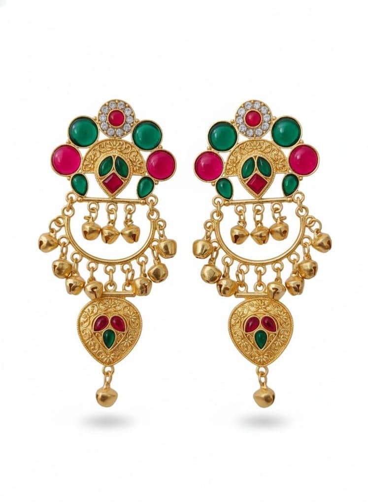 Gold Plated - Traditional Jhumka Earrings for Women | Antique Temple Design Long Dangler Earrings