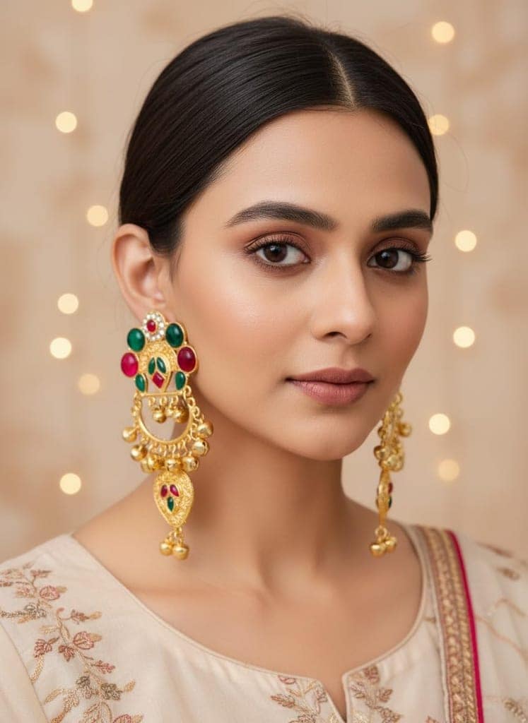 Gold Plated - Traditional Jhumka Earrings for Women | Antique Temple Design Long Dangler Earrings view 2