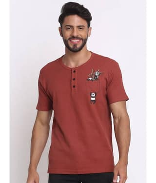 SelFusion Pack of 1 100% Cotton Regular Fit Men's T-Shirt ( Rust )