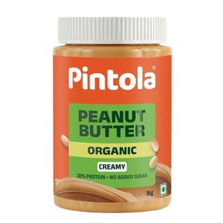 Pintola Organic Peanut Butter High in protein & fiber | Naturally Gluten Free, Zero Added Sugar, Zero Cholestrol | Unsweetened, Creamy, 1kg