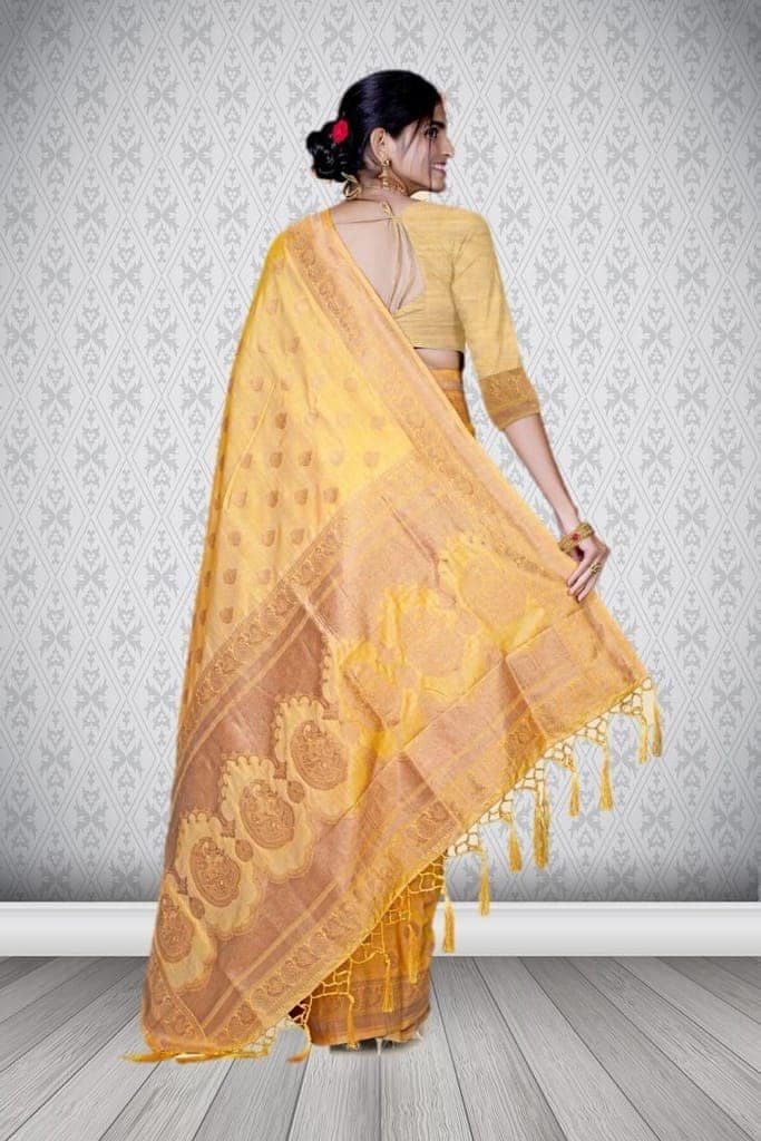Semi Silk Saree Yellow view 2
