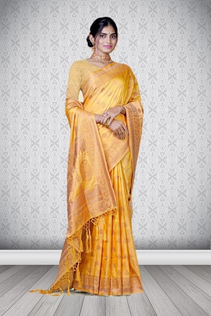 Semi Silk Saree Yellow view 3
