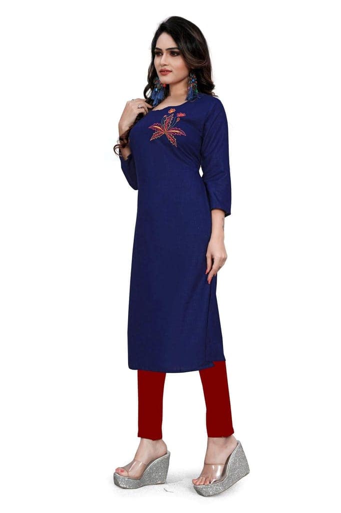 STYLEOO Women's Rayon 3/4 Sleeves Embroidered Kurti (M, L, XL, XXL, Dark Blue) view 3