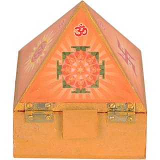 KESAR ZEMS Vastu Wooden With Inside Mirror Cash Box Pyramid Wish Box-Reiki-With Yantra Stickers for Home Office Temple