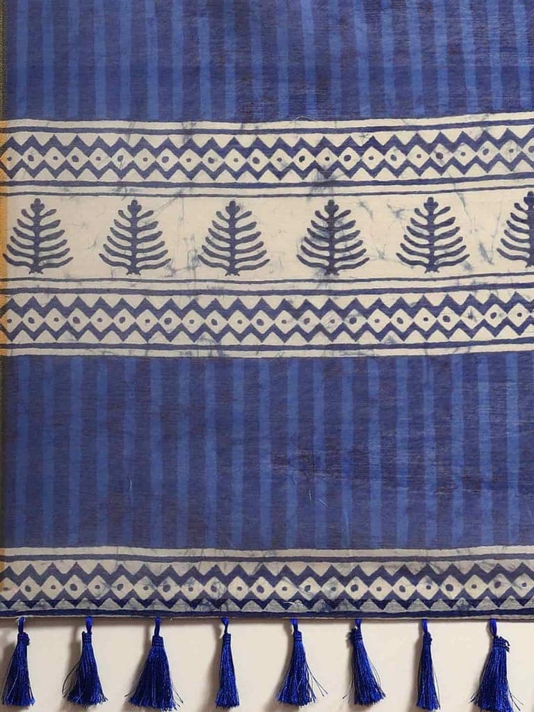 Women's Pure Cotton block print saree with unstiched blouse piece view 5