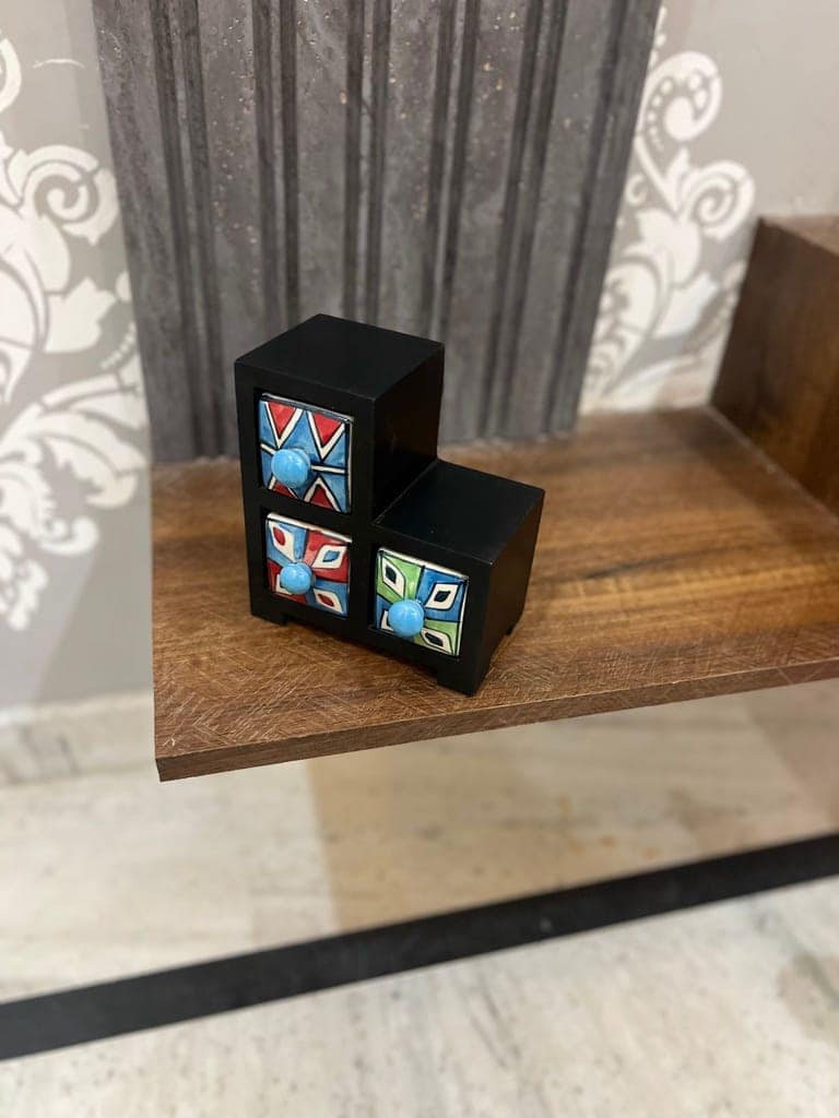 Black Wooden Drawer Chest With Ceramic 3 Drawers Multi Drawers view 2