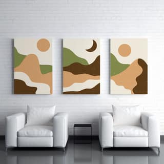 Rustic Charm Set of 3 Abstract Landscape Canvas Wall Painting for Living room, Office and Hotel | 16x24 inches Vertical Canvas Wall Frames for Home Interior and Decor |Moon Sun