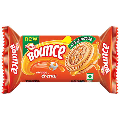 Sunfeast Bounce Biscuits - Orange Creme Cookies, 6x30 g Multipack