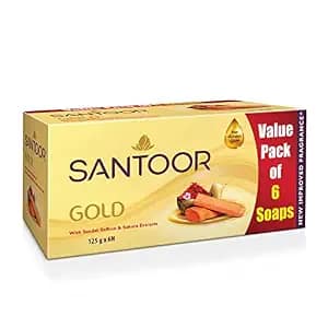 Santoor Gold Saffron, Sandal & Sakura Extracts Soap Bar, 125 g (Pack of 6)