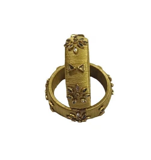 Exquisite Gold-Plated Thread Bangles with Intricate Stone Detailing for Women view 2