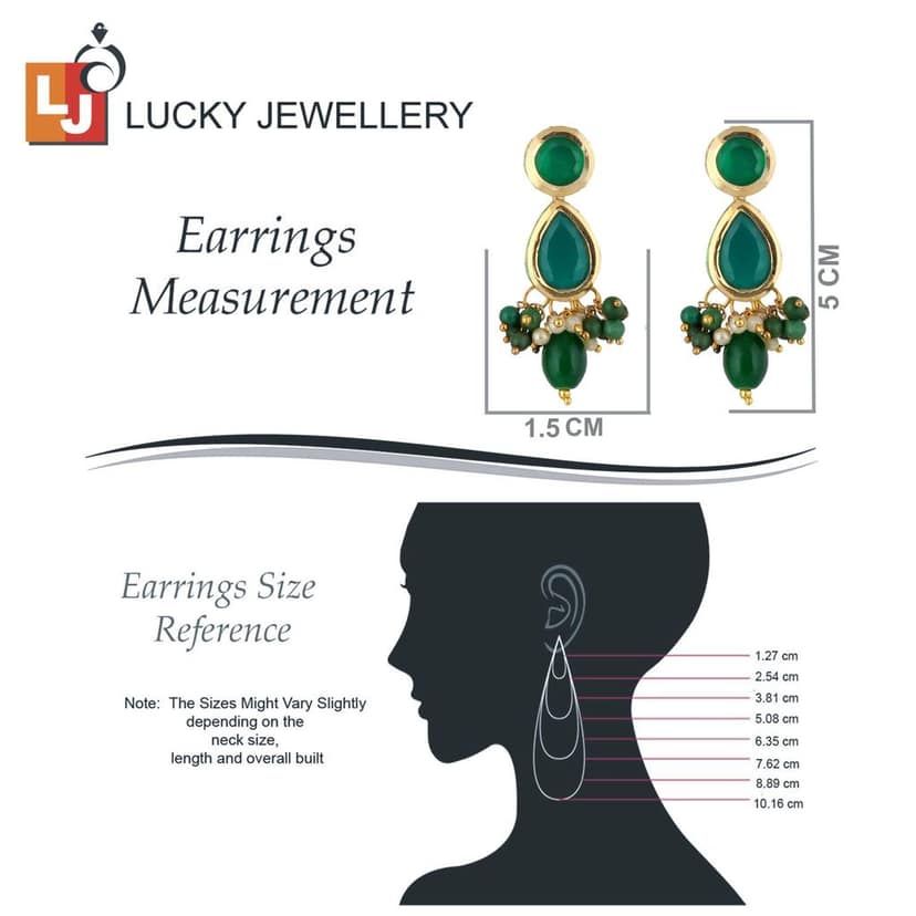 Lucky Jewellery Meenakari 18k Gold Plated Green Color Tika Earring Combo Uncut Big Faux Kundan Choker Necklace set (911-J5SK-1817-G) view 8
