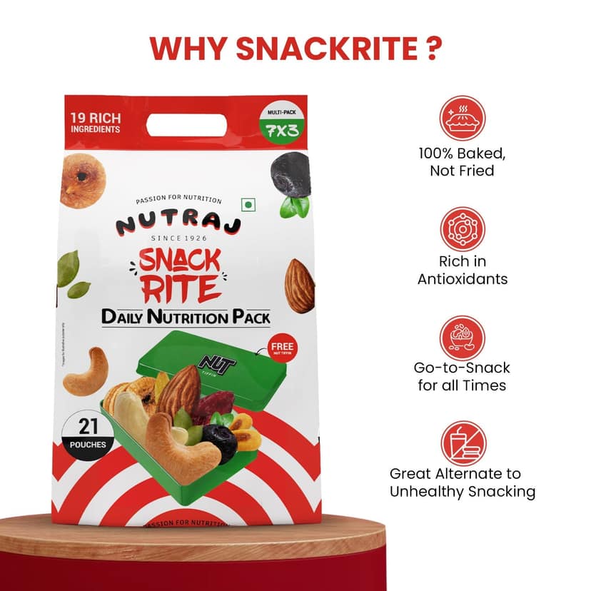 Nutraj Snackrite Trail Mix Combo: 21 Pouches, 7 Varieties + FREE Nut Tiffin (525g) view 3
