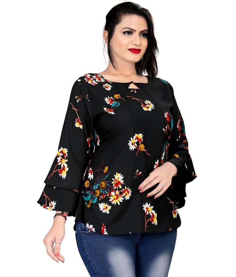 Hemang Fashion Women's Crepe Regular Top ( White ) view 2