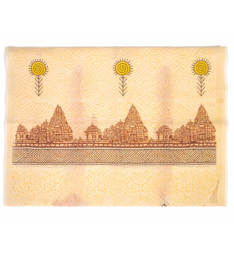 Block Printed Chanderi Stole – Heritage Temple Motif view 2