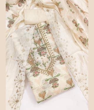VEDANT VASTRAM Women Chanderi Unstitched Dress Material ( Off White )