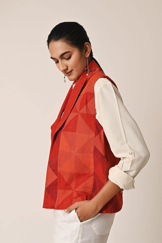 Rishta Sleeveless Red Ralli Jacket view 3