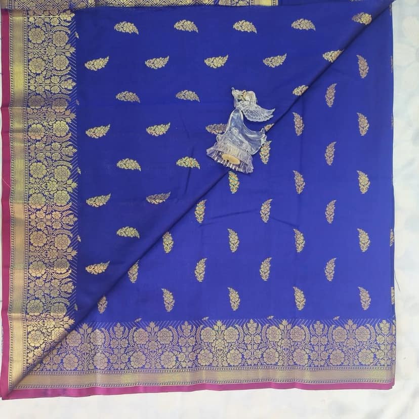 Soft Silk Saree with Blouse - Blue view 4