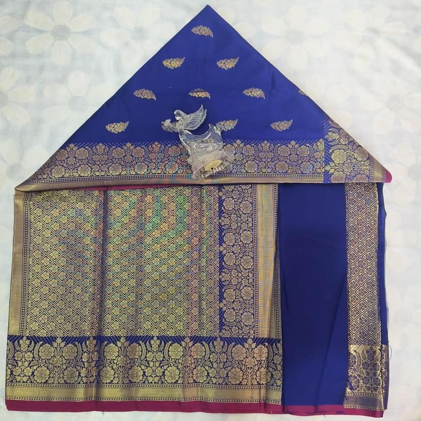 Soft Silk Saree with Blouse - Blue view 5